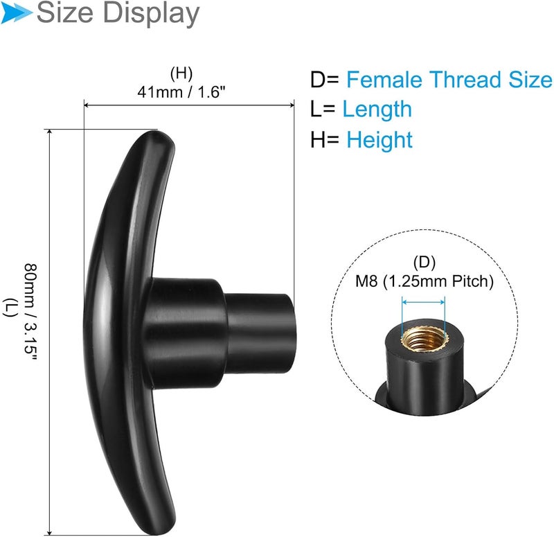 CoCud T-Knobs M8 Female Thread Plastic Clamping Hand T Knobs Handles Black - (Applications: for Lathe Machinery Drawer), 2-Pieces - Image 2